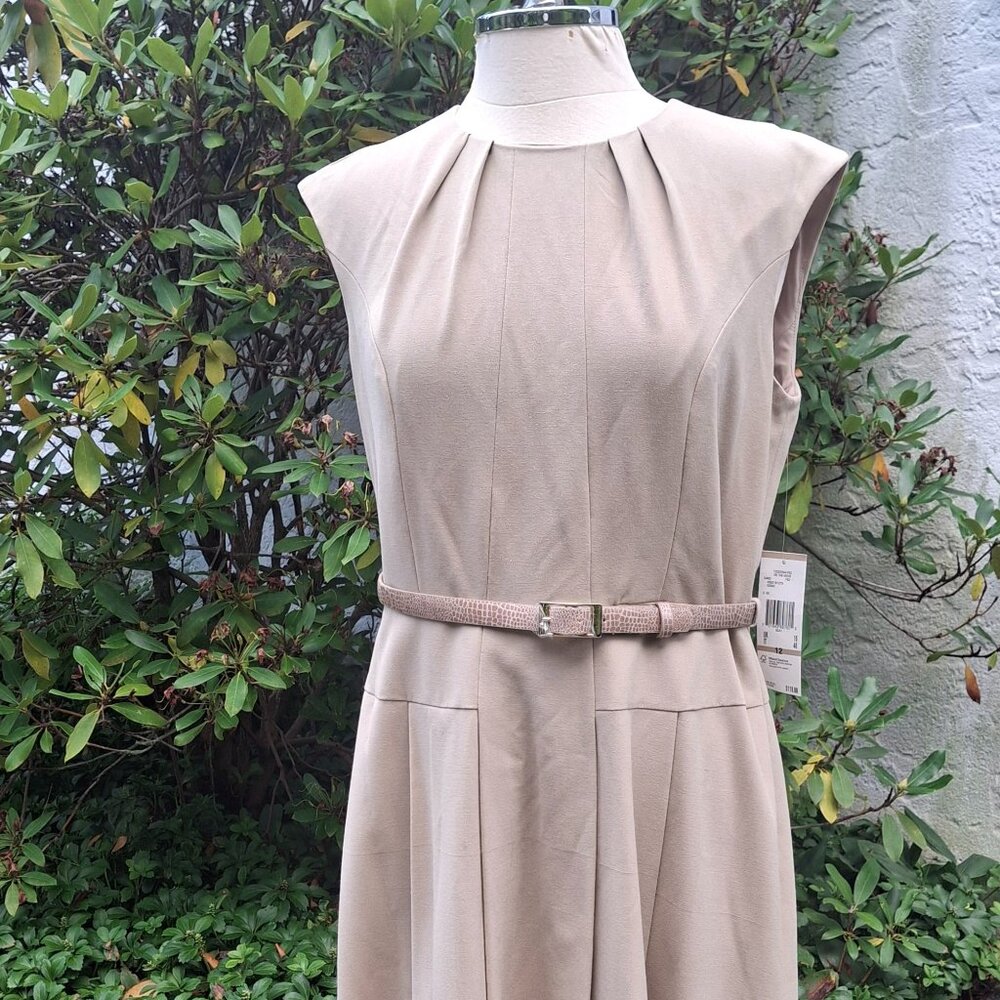 Size 12 NWT Anne Klein Tan Career Dress, Belted, SS